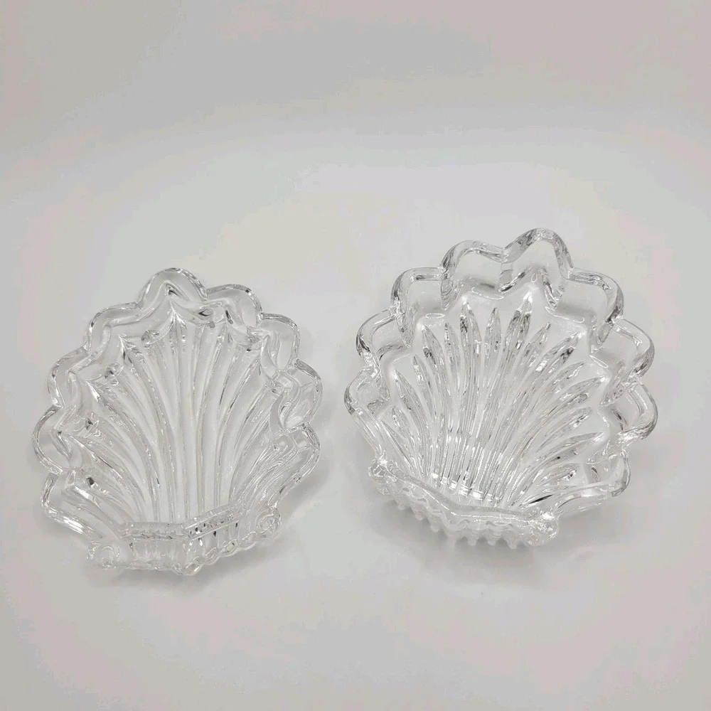 Crystal Shell Trinket Box With‎ Lid Clear Glass Seashell Jewelry Dish